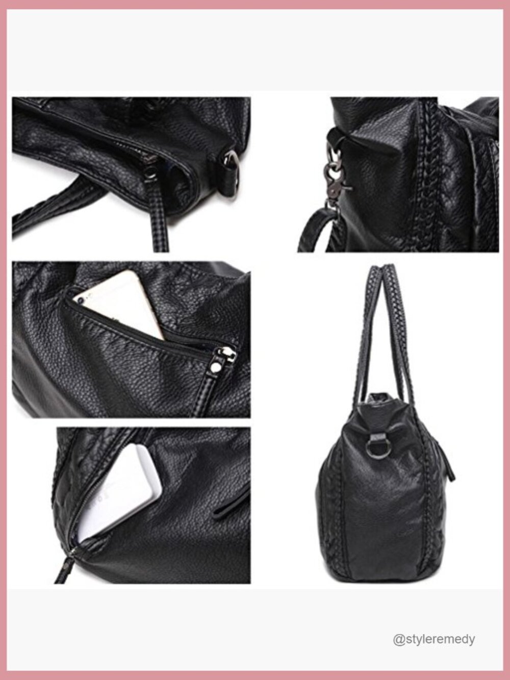Slouchy Vegan Leather Hobo Bag - Oversized Shoulder Purse with Braided Handle - Picture 6 of 6